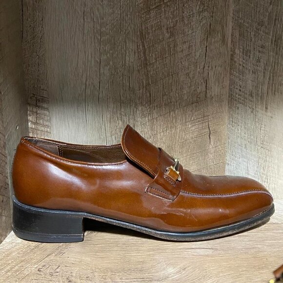 Vintage Brown Patent Leather Loafers Size 8 Horse bit Buckle Detail Hanover - Picture 4 of 9